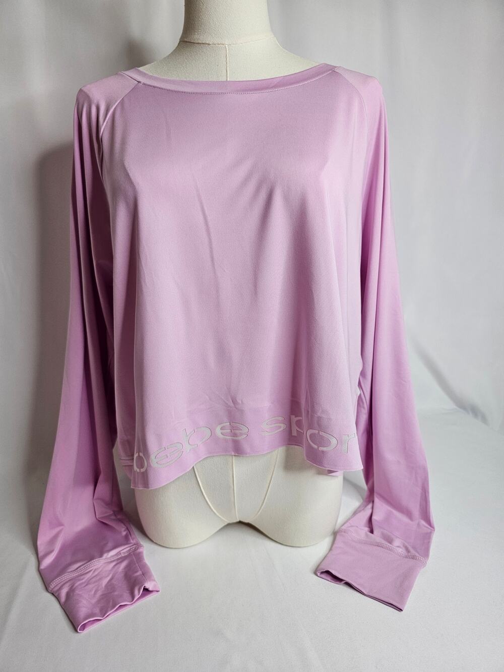 Bebe Sport Light Purple Boatneck Long Sleeve Crop Top XL Y2K